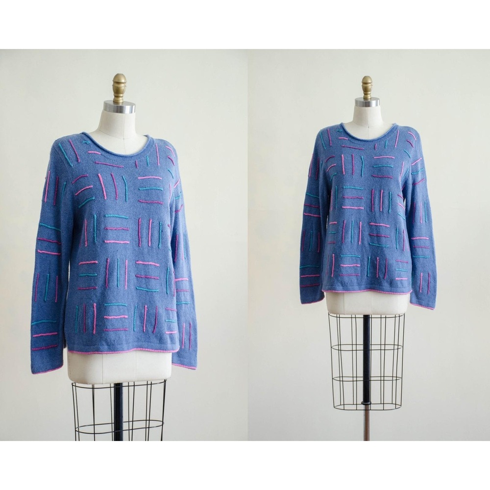 Christopher & Banks blue angora wool‎ geometric embroidered sweater